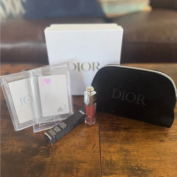 Dior NEW Beauty BUNDLE Beauty Bag, Lip Max, & (2) Joy Playing Cards - Picture 3 of 8